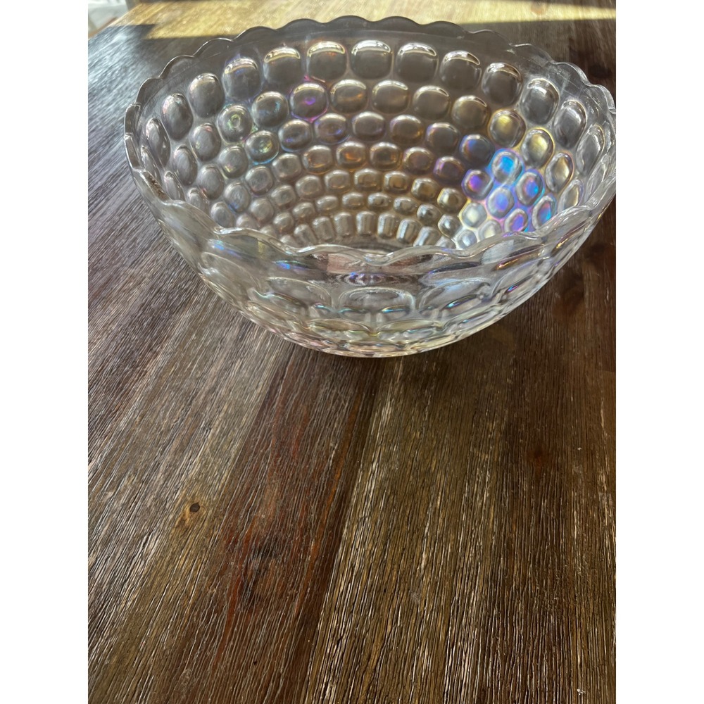 Federal Glass Thousand Eye Iridescent Carnival Glass Bowl Scalloped Rim Vintage